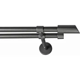 GARESA Gardinenstange GARESA "ZYLI", grau (graphit), L:190cm Ø:16mm, Holzwerkstoff, Metall, Gardinenstangen, Vorhanggarnitur, verlängerbar, Knopf abgeschrägt, ohne Ringe