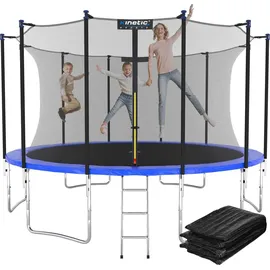 Kinetic Sports Salto Plus 400 cm  inkl. Sicherheitsnetz, Regenplane und Leiter  Blau