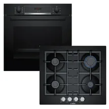 Bosch Herdset Bosch Backofen Schnellaufheizung + Gaskochfeld autark 60cm - Schwarz