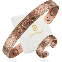 BioMag Magnetisches Kupferarmband für Damen,3500 Gauss Magnete – Verstellbar – Elegantes Blumenmuster (Blumenmuster)