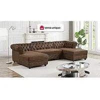 Wohnlandschaft - Mikrofaser - Vintage-Leder-Optik - CHESTERFIELD