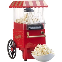 Rosenstein & Söhne Retro-Heißluft-Popcorn-Maschine, Miniatur-Rollwagen-Optik, 1.200 Watt