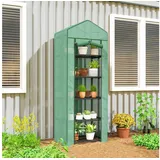 Outsunny Gewächshaus mit Rolltür, Regale, Winterfest Foliengewächshaus aus Stahl, Treibhaus für Balkon, Garten, Tomatenhaus 69 x 49 x 193 cm, Tomatengewächshaus für Tomaten, Blumen, Grün