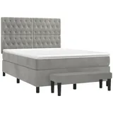 vidaXL Boxspringbett mit Matratze Hellgrau 140x200 cm Samt