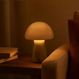 Lightbox LED Akku Pilzleuchte aus Glas, 250 lm, 2700 K, H 22 cm, dimmbar, grau - Grau