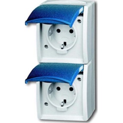 Busch-Jaeger Steckdose,senkrecht,2fach Klappdeckel,erh. Ber 20-02 EBW-53