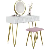 Vicco Schminktisch Ruby Weiß 100 cm mit LED Beleuchtung und Hocker