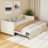 Schlafsofa 90/180x200cm mit Lattenrosten, Polsterbett mit Ausziehbett, Mehrzweck Schlafsofa,Klappsofa 2-Sitzer mit Rückenlehne aud Schlaffunktion, Samt, ohne Matratze (Beige, 213 x 183 x 74 cm)