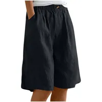 Bermuda Shorts Damen Knielang, Kurze Hose Damen Sommer,Freizeithose Damen Kurz Caprihose High Waist Shorts mit Knöpfe Strandshorts Bequem Relaxhose mit Tasche Lockere Damenshorts Gutschein Angebote - L