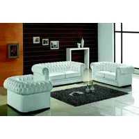 Xlmoebel Wohnzimmer-Set Chesterfield Sofagarnitur 100% Leder Set Sofort, (3-St., 3-Sitzer Sofa/2-Sitzer Sofa/Sessel), Made in Europa weiß