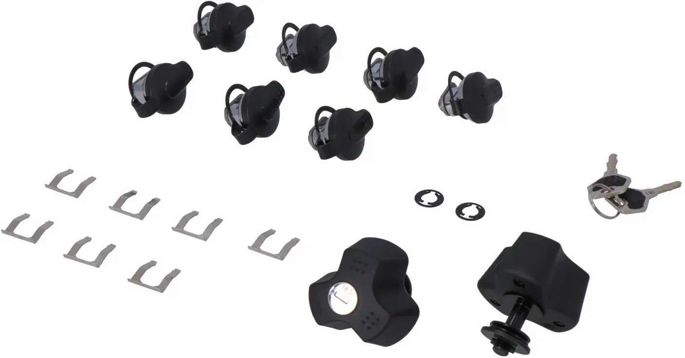 SW-Motech TRAX slotenset met anti-diefstal bescherming EVO - 9 bijpassende sloten, 2 sleutels. Anti-diefstal bescherming.