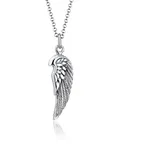 KUZZOI Halskette Herren Flügel Feder Boho 925 Silber grau
