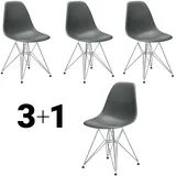 Vitra Stuhl Eames Plastic Side Chair  RE 83x46.5x55 cm Gestell verchromt, Sitz granitgrau silber, 4 Stück, Designer Charles & Ray Eames