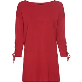 LAURA SCOTT Longpullover LAURA SCOTT, Damen, Gr. 40, rot, Strick, Obermaterial: 70% Viskose, 30% Polyamid, clean, unifarben, lässig geschnitten hüftbedeckend, Rundhals, Pullover Longpullover, mit Schnürung am Ärmel und U-Boot Ausschnitt