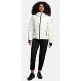 Damen XS-3XL Wasserabweisend Warm abnehmbar Winddicht Steppjacke Frauen Stehkragen 4 Taschen verlängerter Zipper Offwhite M