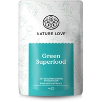 NATURE LOVE® Green Superfood - 300g - 15 Superfoods und 2 Vitalpilze - u.a. mit Gerstengras, Spirulina & Moringa - Greens Pulver ohne Aromen, Süßstoffe oder zugesetzten Zucker - vegan & laborgeprüft