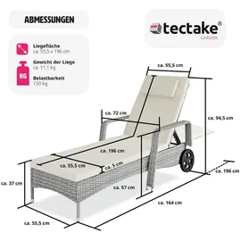 Tectake Rattan Sonnenliege Cassis 196 x 72 x 94,5 cm hellgrau inkl. Rollen