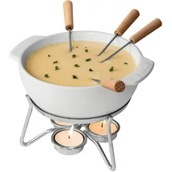 Boska Fondueset Party - Käsefondue - Fondue set - Fondue mit Brennpaste - Mit Teelicht - 750 ml - Keramik Fondue topf - Weiß