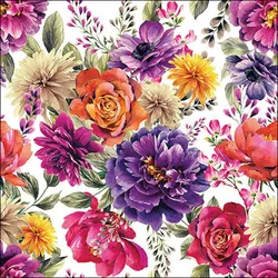 20 Servietten 33x33cm - Bunte Sommerblumen mit Rosen & Dahlien - Florales Design für Gartenparty Geburtstag Hochzeitsdeko Picknick & Serviettentechnik