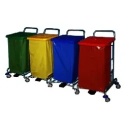 Floorstar Trennwagen TWD 4 SOLID 4-fach mit Fußtritt TWD 4 , Roter, Blauer, Grüner und Gelber Deckel