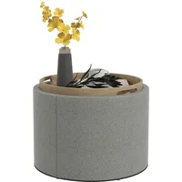 Ottomane Runder Sitzhocker Polsterhocker Mit Stauraum, Klappdeckel, In Leinenoptik Für Wohnzimmer, Schlafzimmer, Grau, Ø56 X 42 Cm