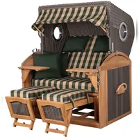 Mr. Deko Strandkorb Komplettset - bene living - Borkum XL Teak - PE grau - Modell 506 - inkl. Liftersystem