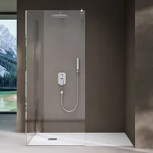 doporro Duschwand Walk-In Dusche Duschtrennwand 90x120cm mit rechteckigem Stabilisator Eckdusche aus 8mm ESG-Sicherheitsglas Klarglas inkl. Nanobeschichtung Bremen01K-L