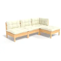 vidaXL Garten-Lounge-Set 4-tlg. creme Kissen/Kiefernholz