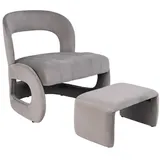COSTWAY Relaxsessel (2-St), mit Hocker, gepolstert, mit offenem Rücken grau