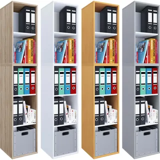 Holz Büroschrank Aktenregal Lona l 5 Fächer (35 x 37 x 183 cm)
