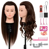 Neverland Beauty Frisierkopf 60% Echthaar 71cm Übungskopf Puppenkopf zum Frisieren Trainingsköpfe für Friseure Frisurenkopf mit Haare Zubehör und Tisch Halter(Dunkel Braun)