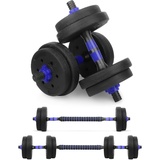 wuuhoo® Kurzhantelset Berti, 2er Set Hantel 30mm, Kurzhantel & Langhantel mit Gewichten 10kg bis 30kg, extra Lange Verbindungsstange - Fitnessgerät aus Kunststoff für Zuhause 15 kg (blau)