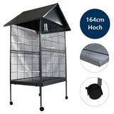 Vogelvoliere Grau Xxl Voliere Vogelkäfig Vogelhaus Käfig Zuchtkäfig Tierkäfig Wellensittich Kanarienvögel Sitzstangen Papagei Grau