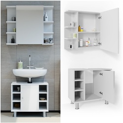 VICCO Badmöbel Set FYNN 2 Teile Weiß Hochglanz - Badezimmer Spiegel Badunterschrank Bad Badschrank