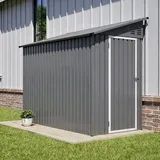 Jaxenor Gartenhaus Metall, 242x124x192cm, Garten Geräteschuppen mit Abschließbarer Tür und 2 Lüftungsöffnungen, Anlehn-Design, Gerätehaus für Outdoor Terrasse, Türen Links oder Rechts Montierbar, Grau