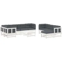 vidaXL 10-tlg Garten-Lounge-Set mit Kissen Weiß Massivholz Modell 4