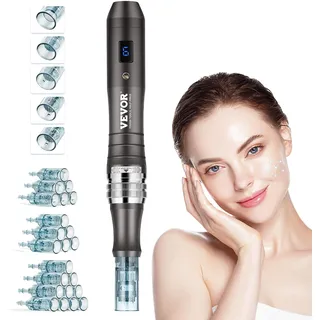 Vevor Professioneller Microneedling-Stift, elektrischer Derma-Pen mit 22 Einwegkartuschen, Dermapen-Schönheitsgerät mit 6 variablen Geschwindigkeiten, LCD-Display und einstellbarer Nadellänge von 0–2