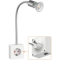Ledscom.de Steckdosenlampe LESCH Leselampe, chrom/weiß inkl. GU10 LED Lampe