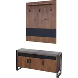 Mendler Garderobe mit Sitzbank HWC-A27, Garderobenpaneel Kommode, 53x110x30cm 3D-Struktur, Wildeiche-Optik