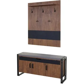 Mendler Garderobe mit Sitzbank HWC-A27, Garderobenpaneel Kommode, 53x110x30cm 3D-Struktur, Wildeiche-Optik