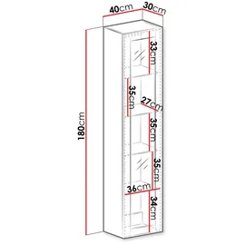 Mirjan24 Hängevitrine, Weiß, Weiß Hochglanz, Holzwerkstoff, Rechteckig, 40x180x30 cm, Wohnzimmer, Wohnwände, Vitrinenschränke