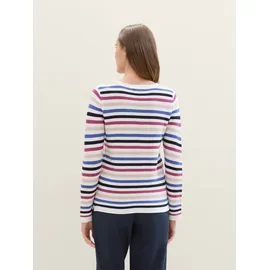 Tom Tailor Damen Strickpullover mit Bio-Baumwolle, blau, Gestreift, Gr. M