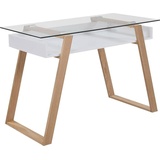 SalesFever Schreibtisch Weiß mit Glasplatte Eichengestell 110x55x75 cm