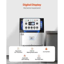 Vevor kommerzielle Eismaschine (40,82 kg/Tag) Eisbereiter mit 14,97 kg Speicherkapazität, 50 Eiswürfel in 15 Minuten, LED-Digitalanzeige, freistehend, selbstreinigend, für Bar Büro Restaurant