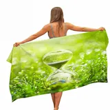 Treer Mikrofaser Handtuch, 3D Sanduhr Strandtuch, Schnelltrocknendes Handtuch, Reisehandtuch Leicht, Microfaser Badetuch Groß, Microfaser Handtücher für Fitnessstudio Yoga (70x150cm,grün)