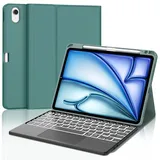 IVEOPPE Tastatur iPad Air 6. Generation Touchpad, iPad Air 11" Hülle mit Tastatur 2024, Magnetisch Abnehmbare 7-Farbige Beleuchtung Bluetooth QWERTZ Tastatur für iPad Air 6 11 Zoll 2024, Dunkelgrün