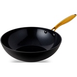 HENSSLERS HENSSLER SCHNELLE NUMMER Wok »HSN«, Aluminium, (1 tlg.), BLACK CERAMIC Antihaftbeschichtung, goldener Edelstahlgriff, Induktion schwarz