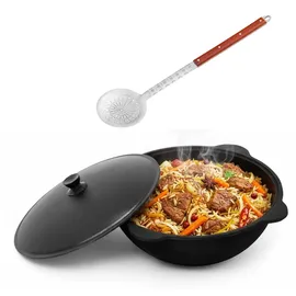 4big.fun Gusseisen Kasan 22L NAMANGAN Aluminium Deckel Campingtopf Kazan WOK Kessel Camping BBQ Asia Schaumkelle
