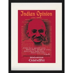 1art1 Bild mit Rahmen Mahatma Gandhi - Indian Opinion, Zuerst Ignorieren Sie Dich, Rot 60 cm x 80 cm