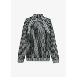 bonprix Pullover mit Stehkragen und grober Struktur, schwarz, 68/70 (4XL)